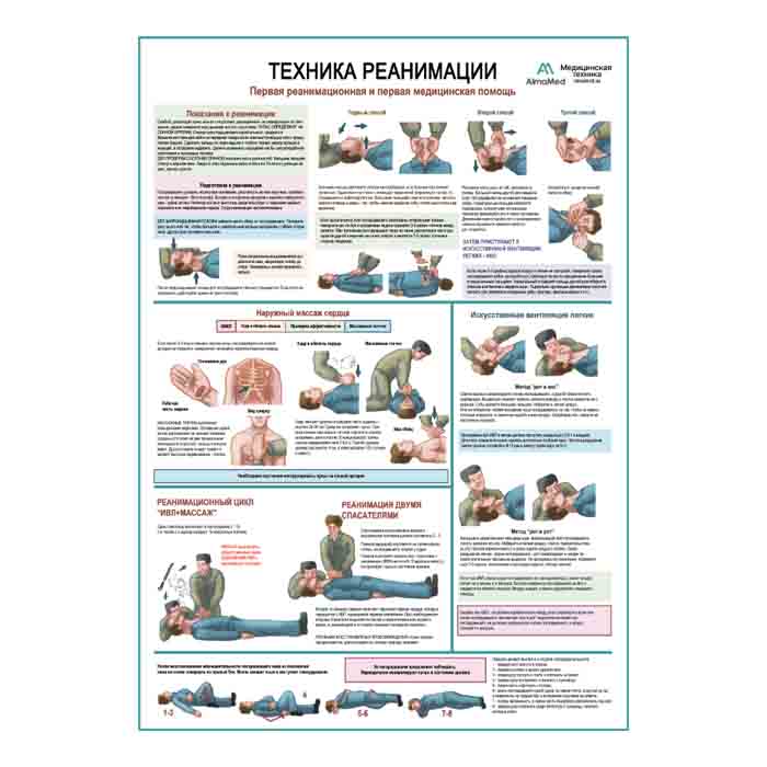 Техника реанимации, медицинский плакат А1+/А2+