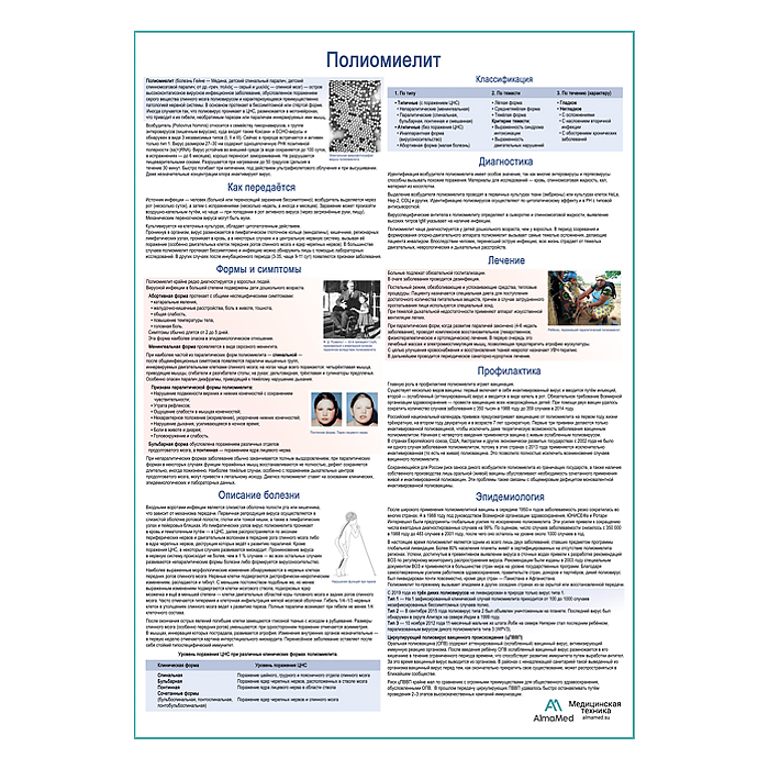 Полиомиелит медицинский плакат А1+/A2+
