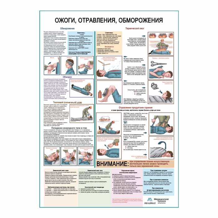 Ожоги, отравления, обморожения, плакат глянцевый А1+/А2+